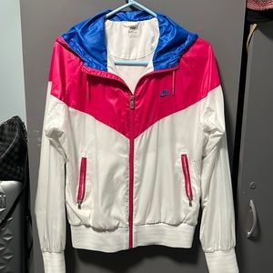 White/pink/blue windbreaker Nike jacket